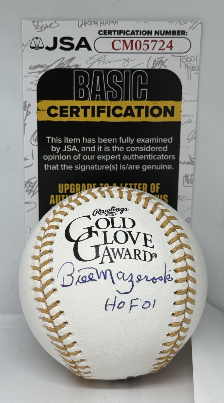 Bill Mazeroski Pirates signed Gold Glove Baseball Ball W/ HOF Inscription JSA