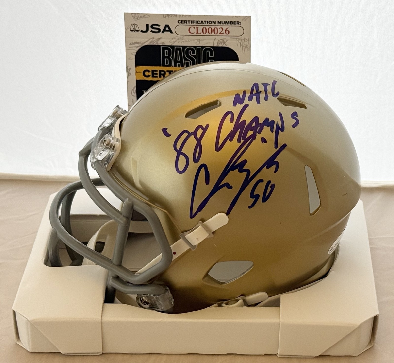 Chris Zorich signed Notre Dame Fighting Irish mini helmet + Champs Inscrip JSA