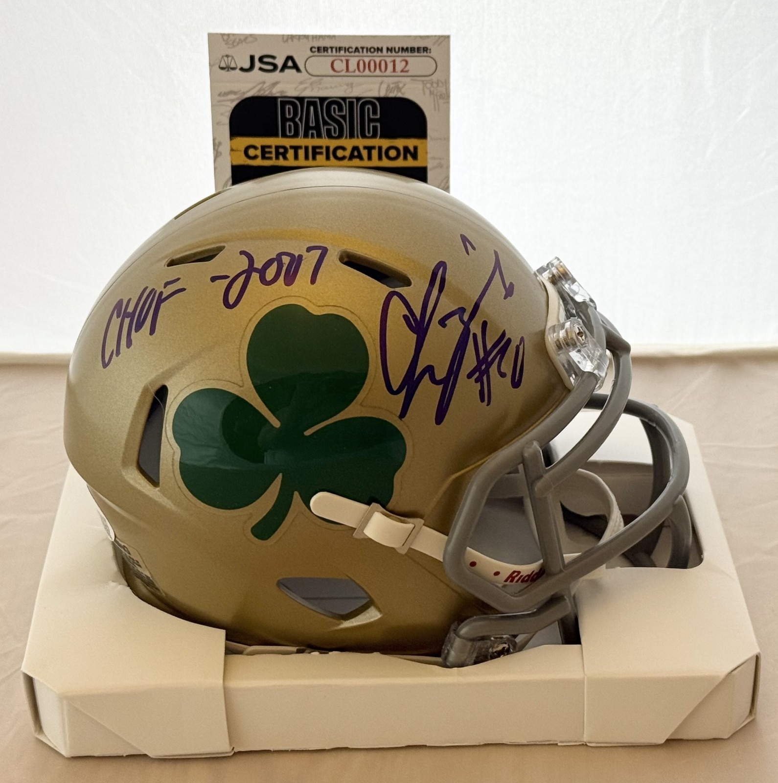 Chris Zorich signed Notre Dame Irish Shamrock mini helmet + CHOF Inscription JSA