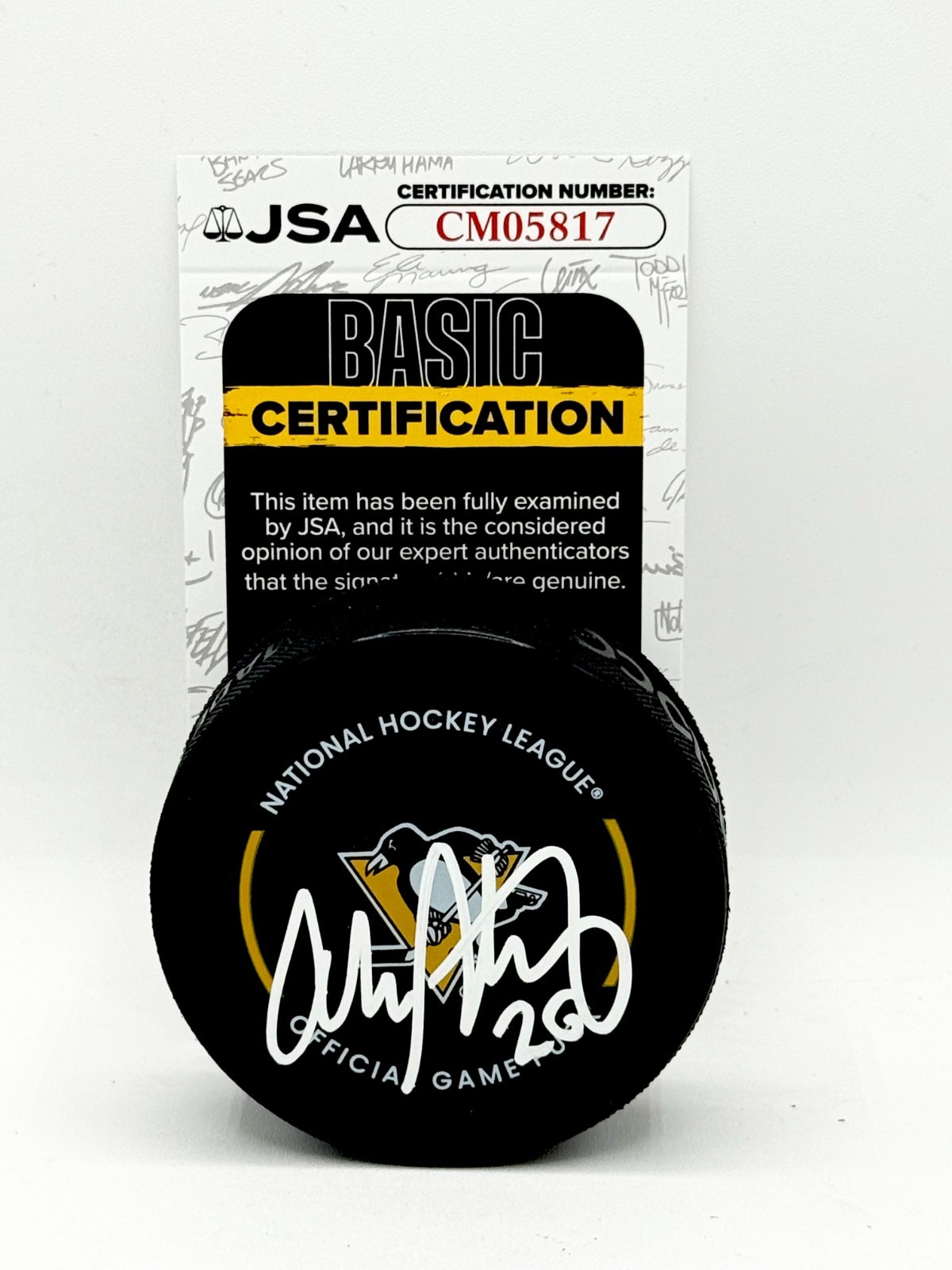 Colby Armstrong signed Pittsburgh Penguins Official Game Puck autographed JSA