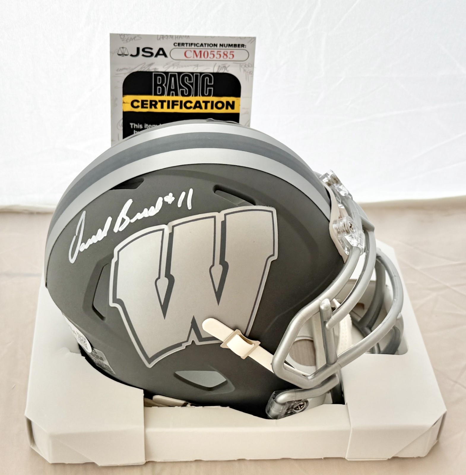 Darrell Bevell signed Wisconsin Badgers Slate mini helmet autographed JSA