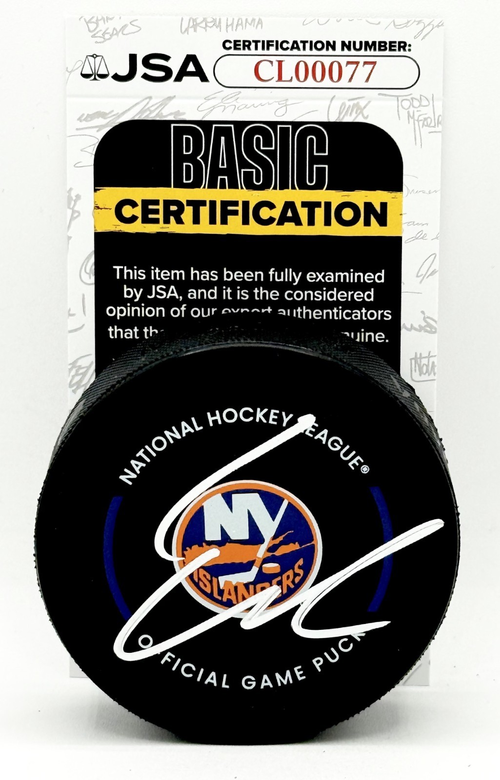Emil Heineman signed New York Islanders Official Game Puck autographed JSA