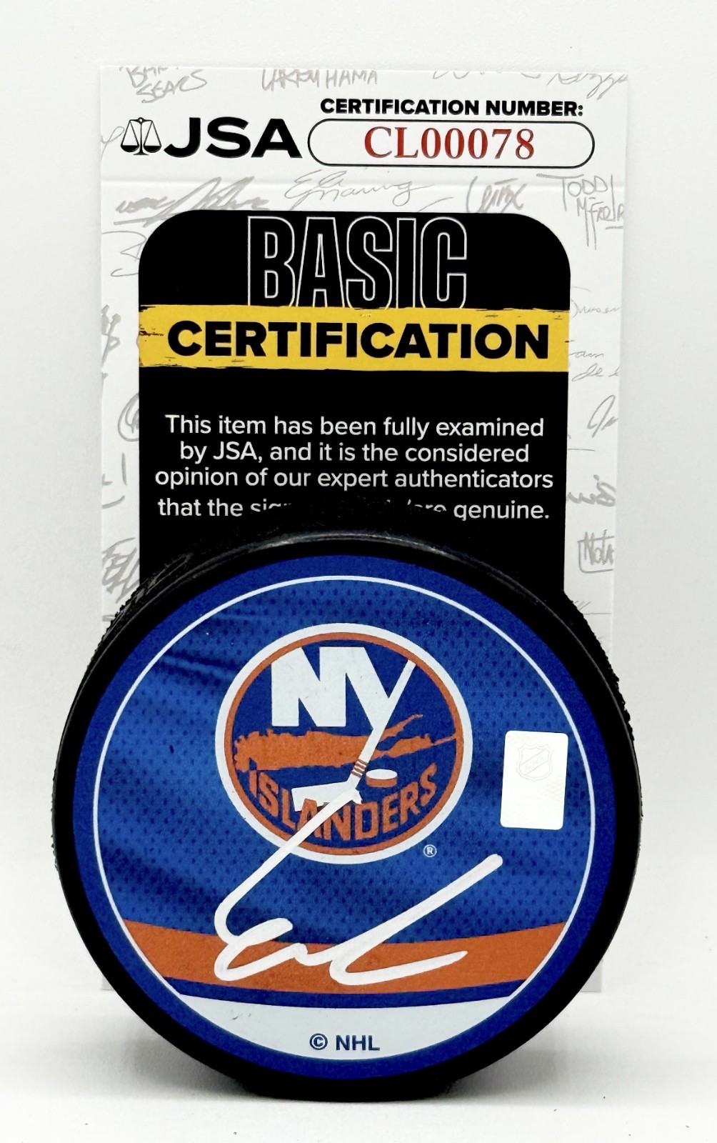 Emil Heineman signed New York Islanders Reverse Retro Puck autographed JSA