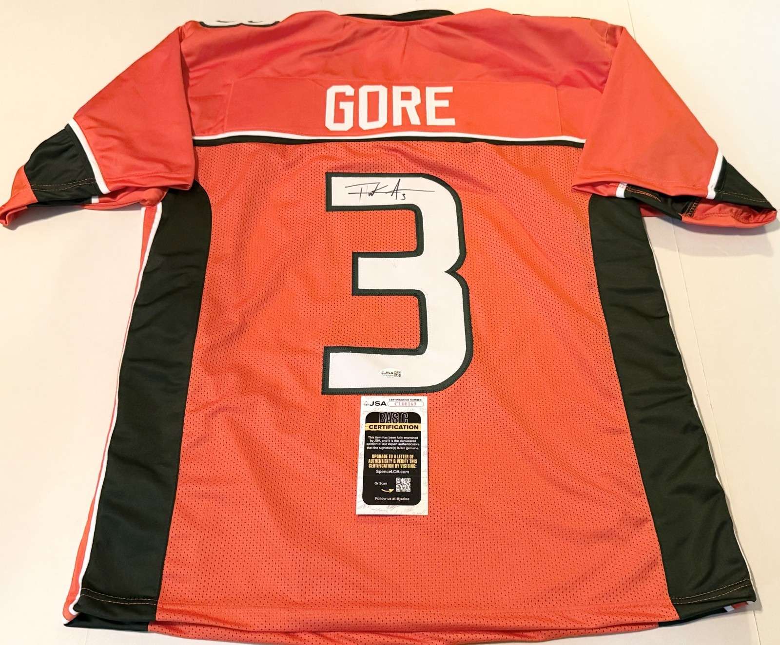 Frank Gore Miami Hurricanes signed Custom jersey autographed JSA