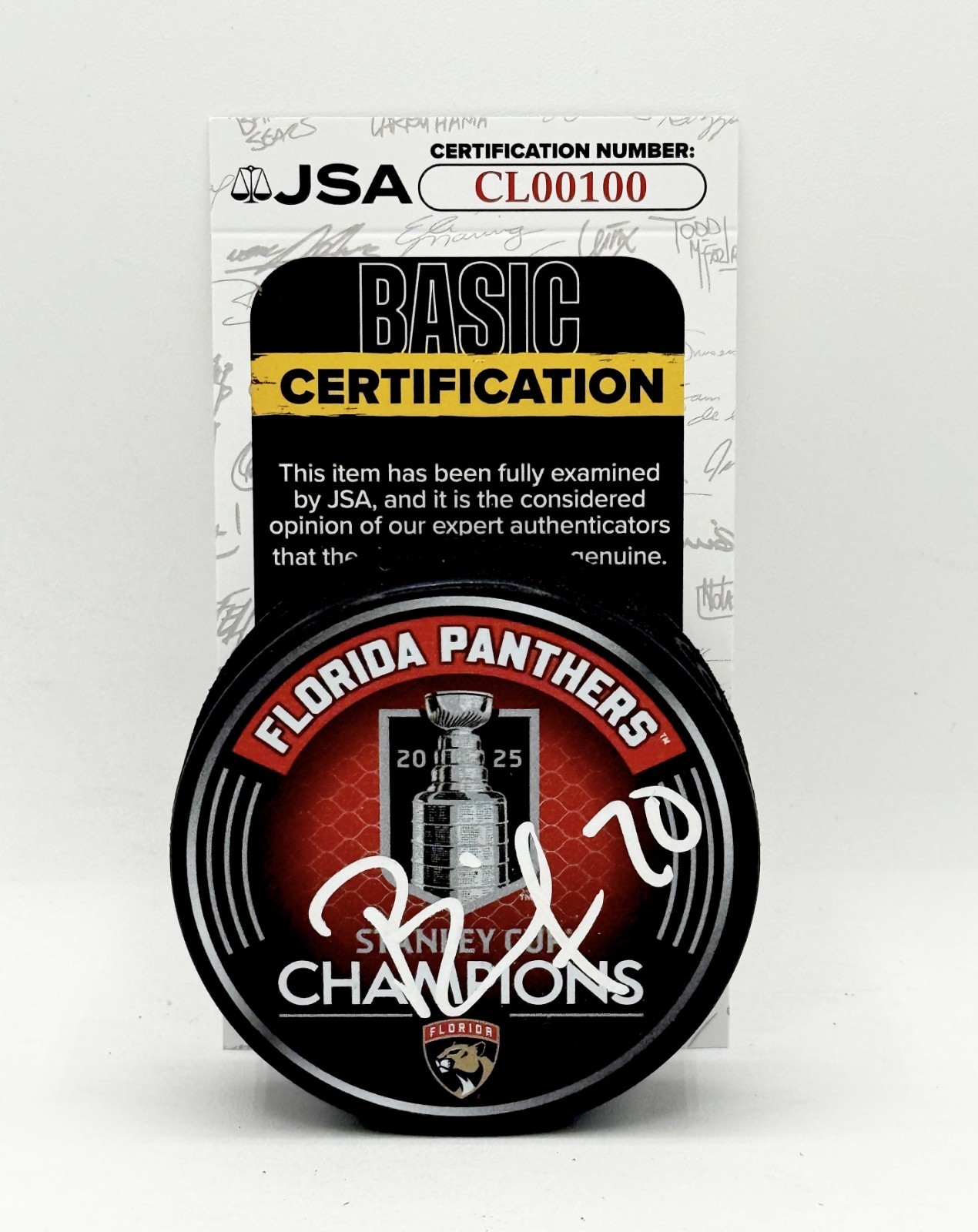 Jesper Boqvist signed Florida Panthers 2025 Stanley Cup Champs Puck JSA