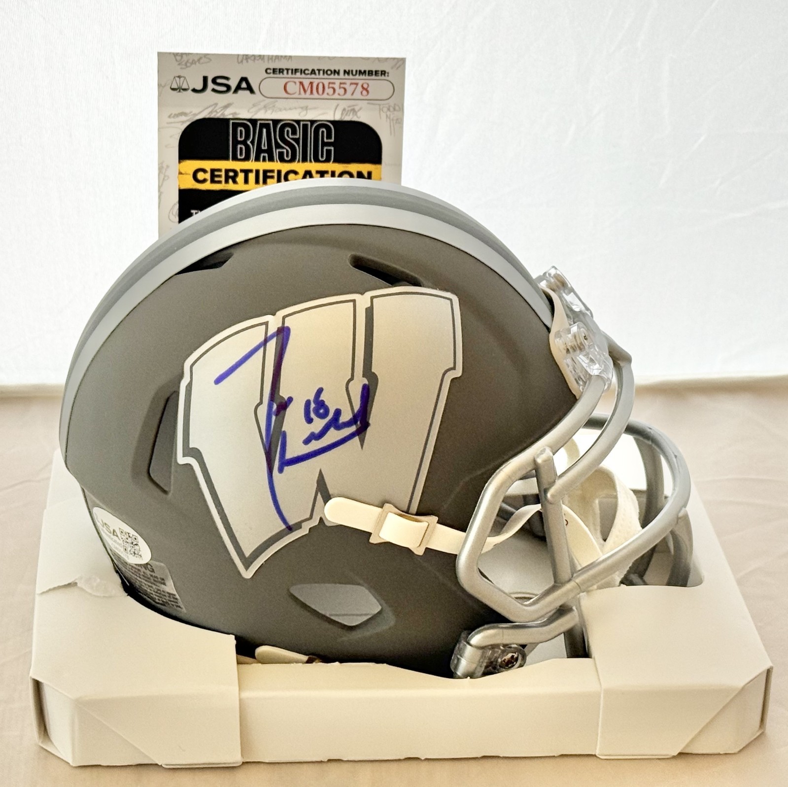 Jim Leonhard signed Wisconsin Badgers Slate mini helmet autographed JSA