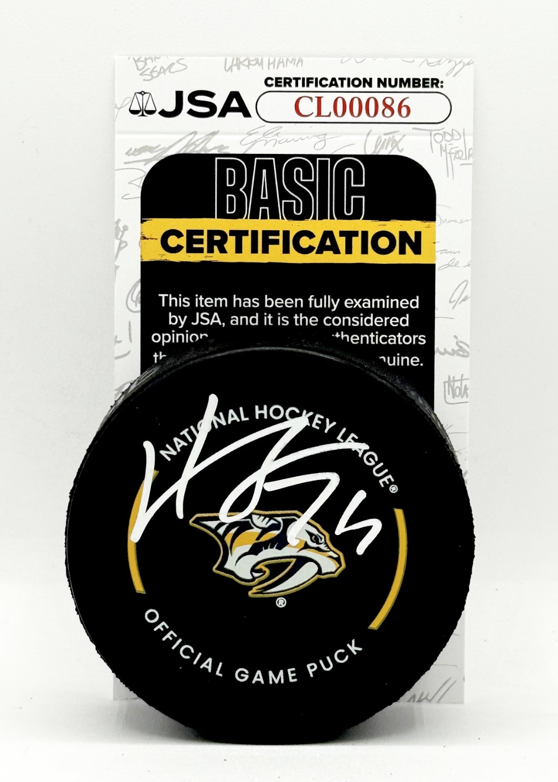 Juuse Saros signed Nashville Predators Official Game Puck autographed Preds JSA