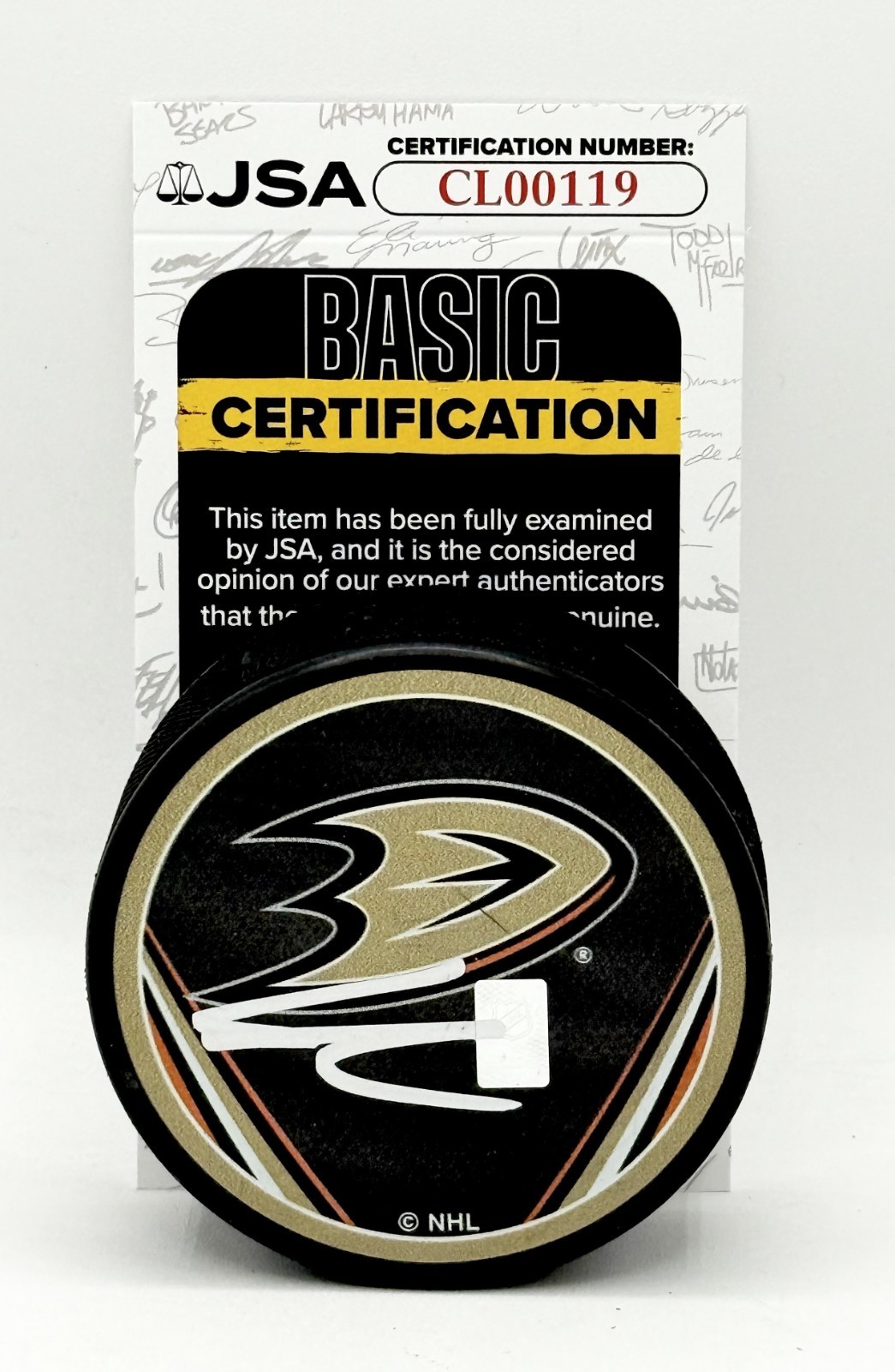 Leo Carlsson signed Anaheim Ducks Reverse Retro Puck autographed #2 JSA
