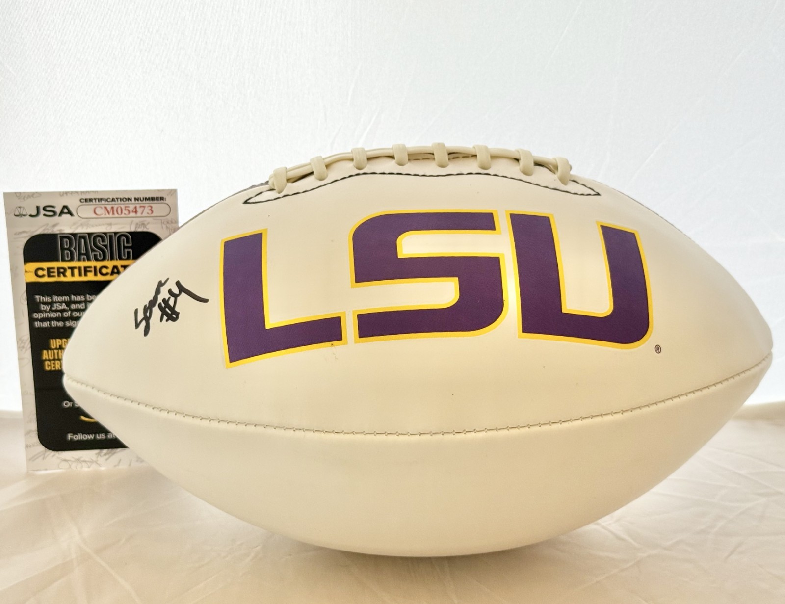 Mansoor Delane signed LSU Tigers Logo Football Ball autographed JSA