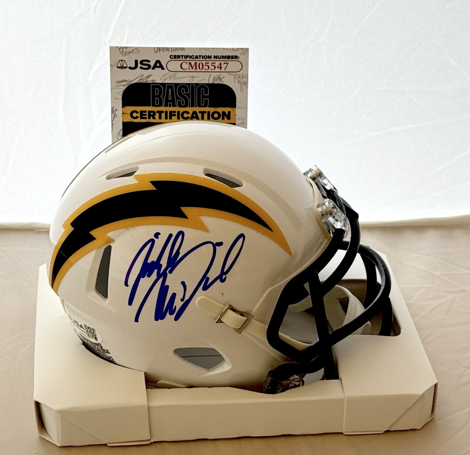 Mike McDaniel signed Los Angeles Chargers Color Rush mini helmet autographed JSA