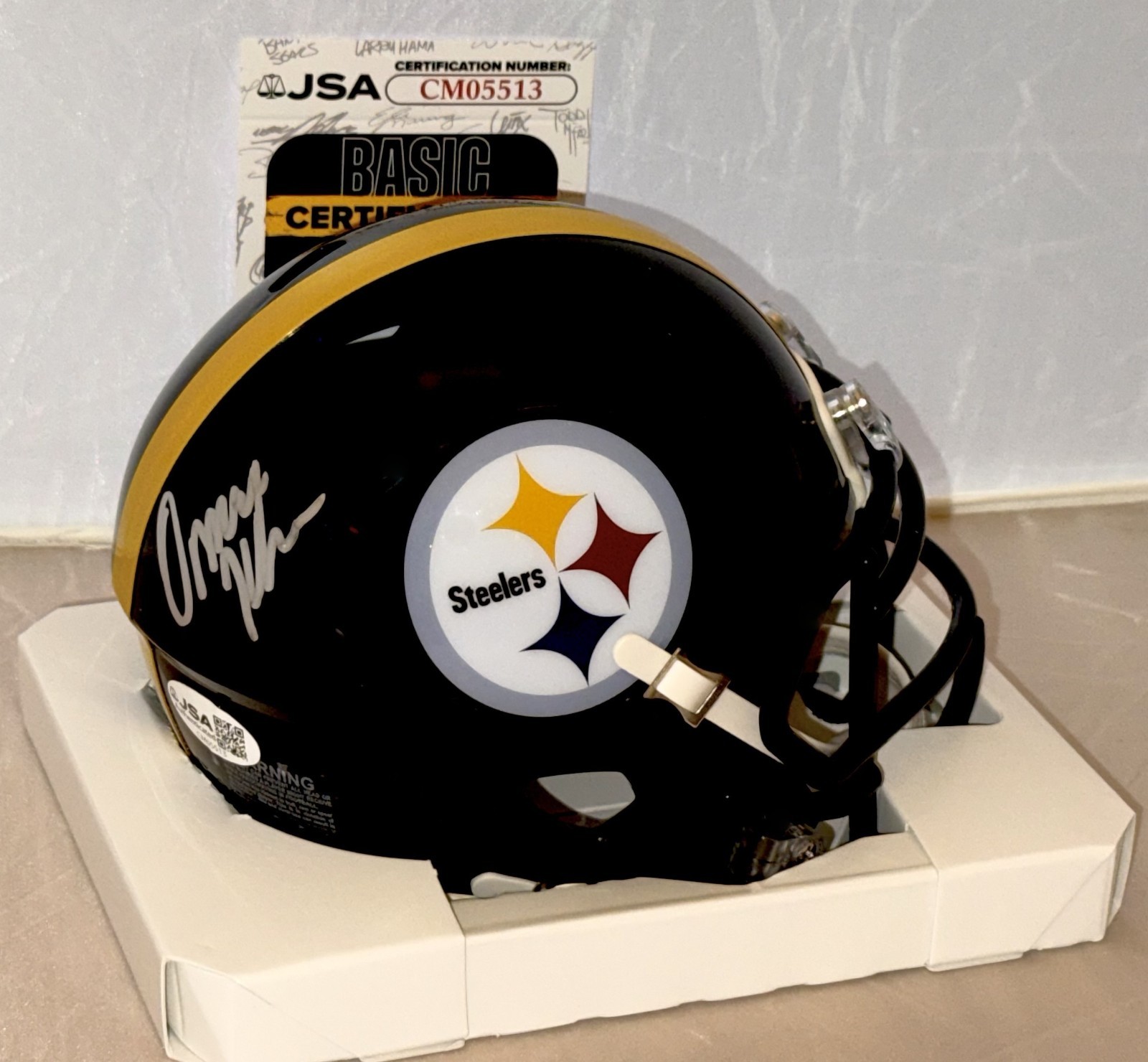 Omar Khan signed Pittsburgh Steelers mini helmet autographed JSA COA