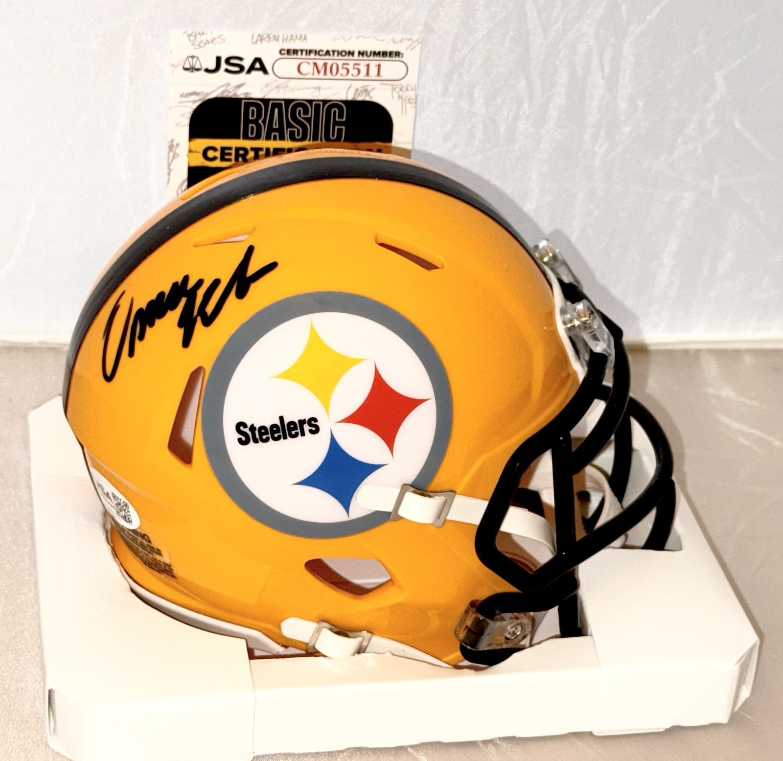 Omar Khan signed Pittsburgh Steelers Yellow mini helmet autographed JSA COA