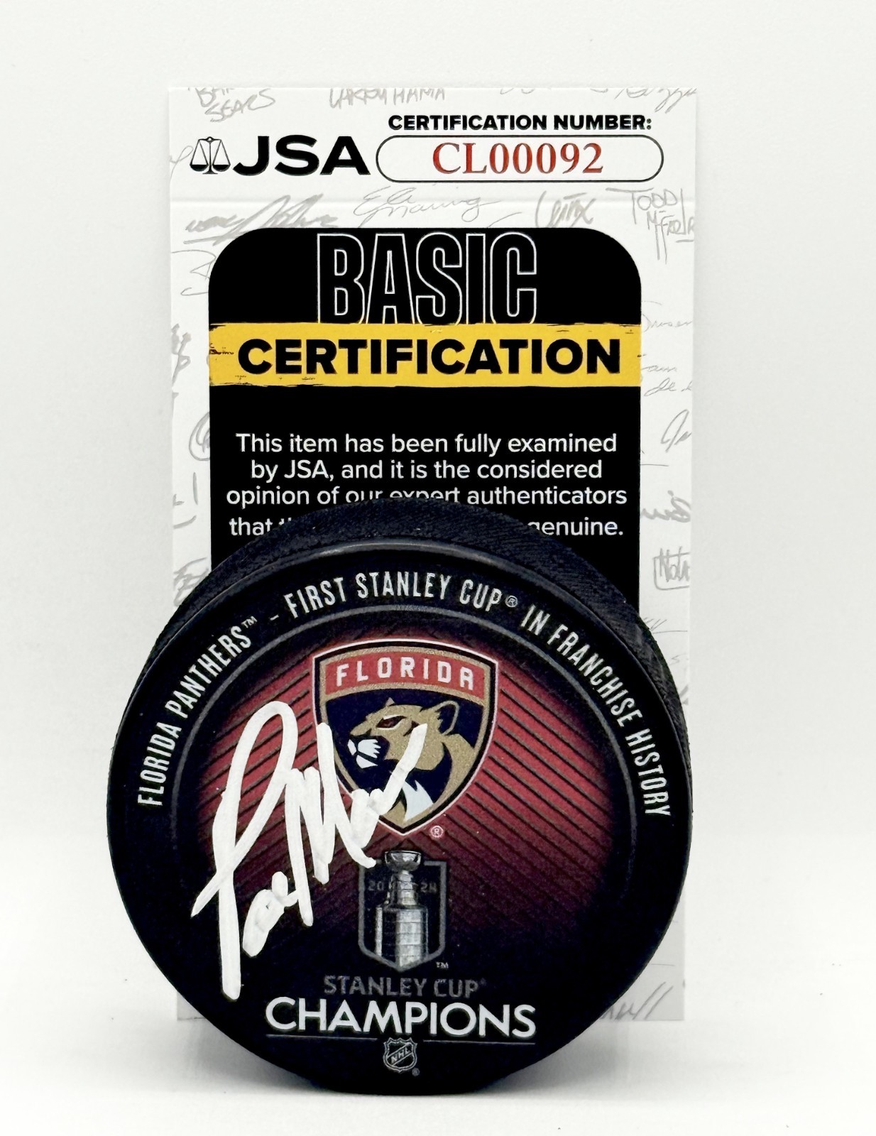 Paul Maurice signed Florida Panthers 2024 Stanley Cup Champs Puck JSA