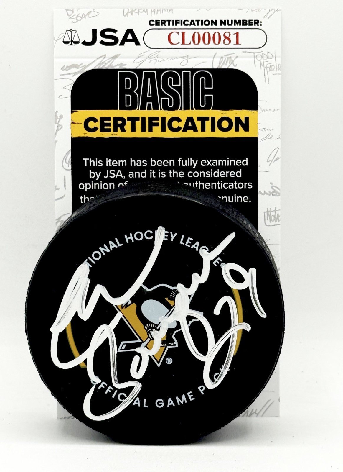 Phil Bourque signed Pittsburgh Penguins Official Game Puck autographed JSA
