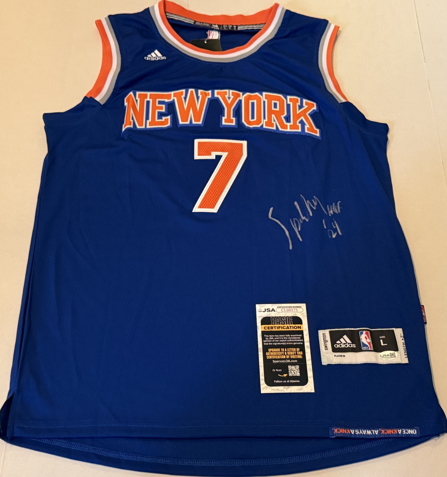 Spike Lee signed New York Knicks #7 Anthony jersey autographed JSA COA