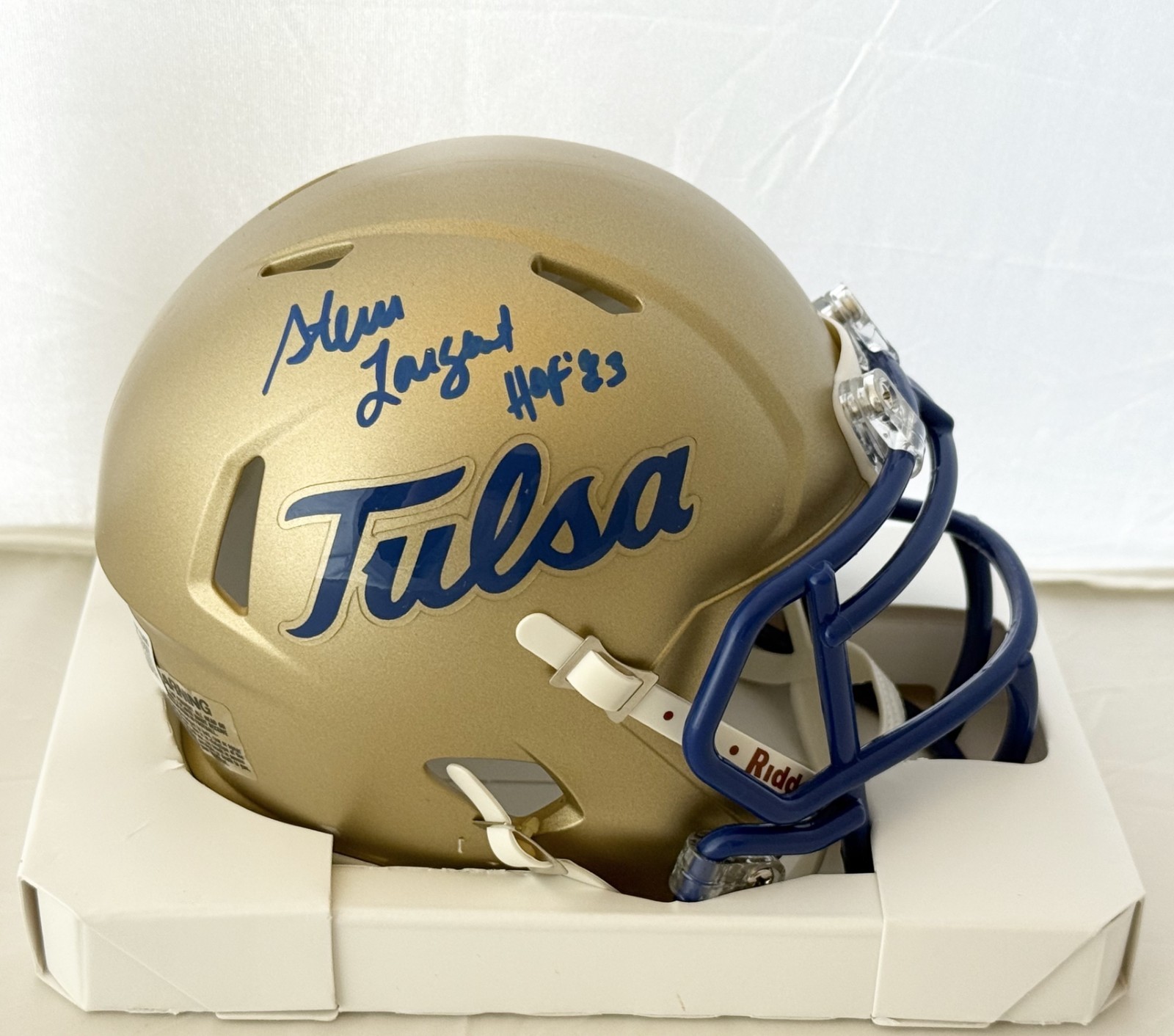 Steve Largent signed Tulsa Golden Hurricane mini helmet W/ HOF Beckett Witnessed