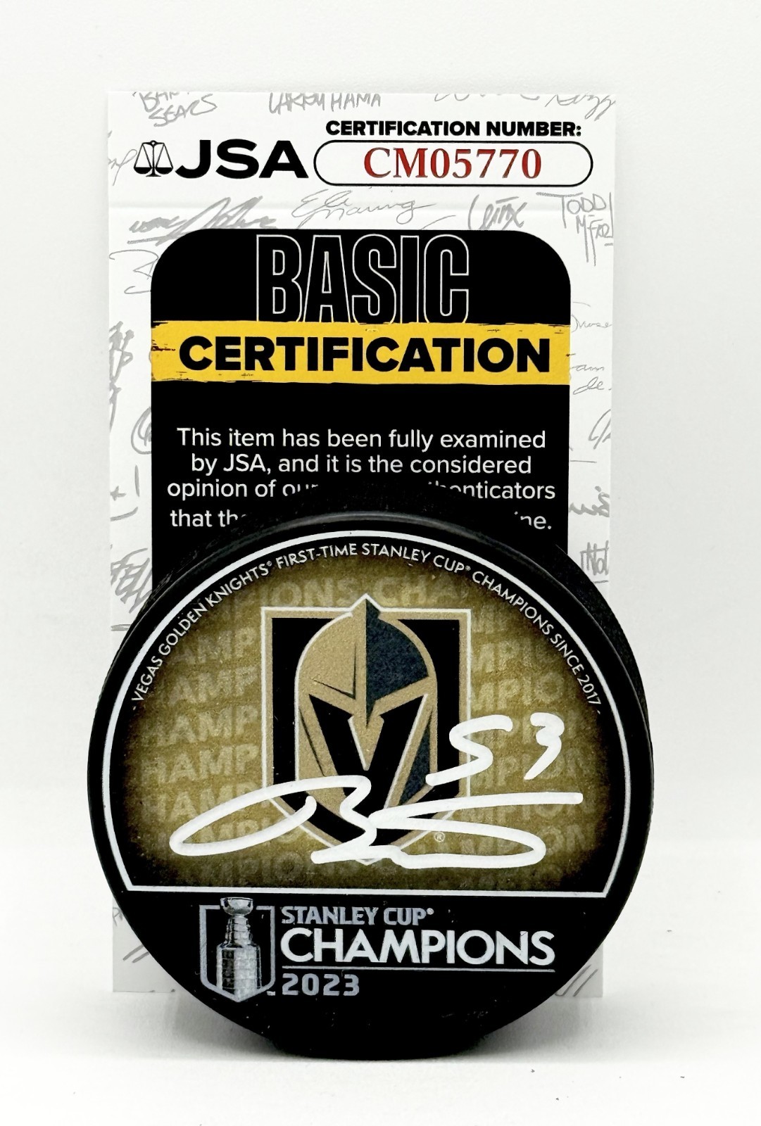 Teddy Blueger signed Vegas Golden Knights 2023 Stanley Cup Champs Puck JSA