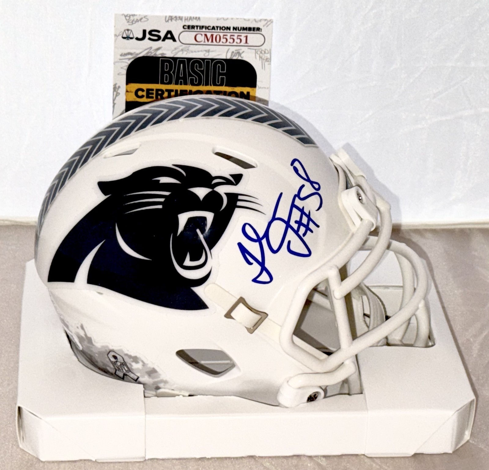 Thomas Davis signed Carolina Panthers Salute To Service mini helmet JSA