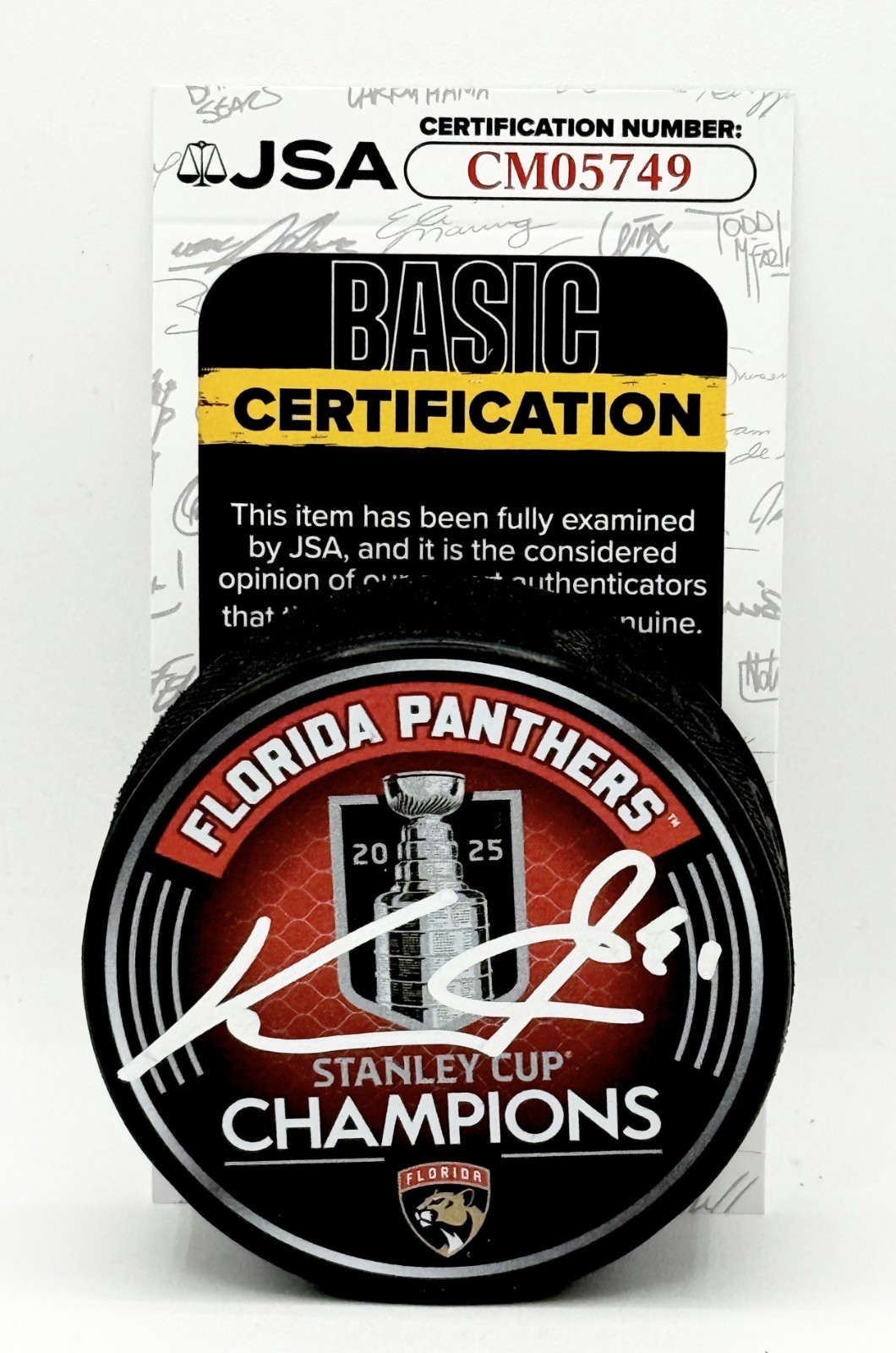Vitek Vanecek signed Florida Panthers 2025 Stanley Cup Champs Puck JSA
