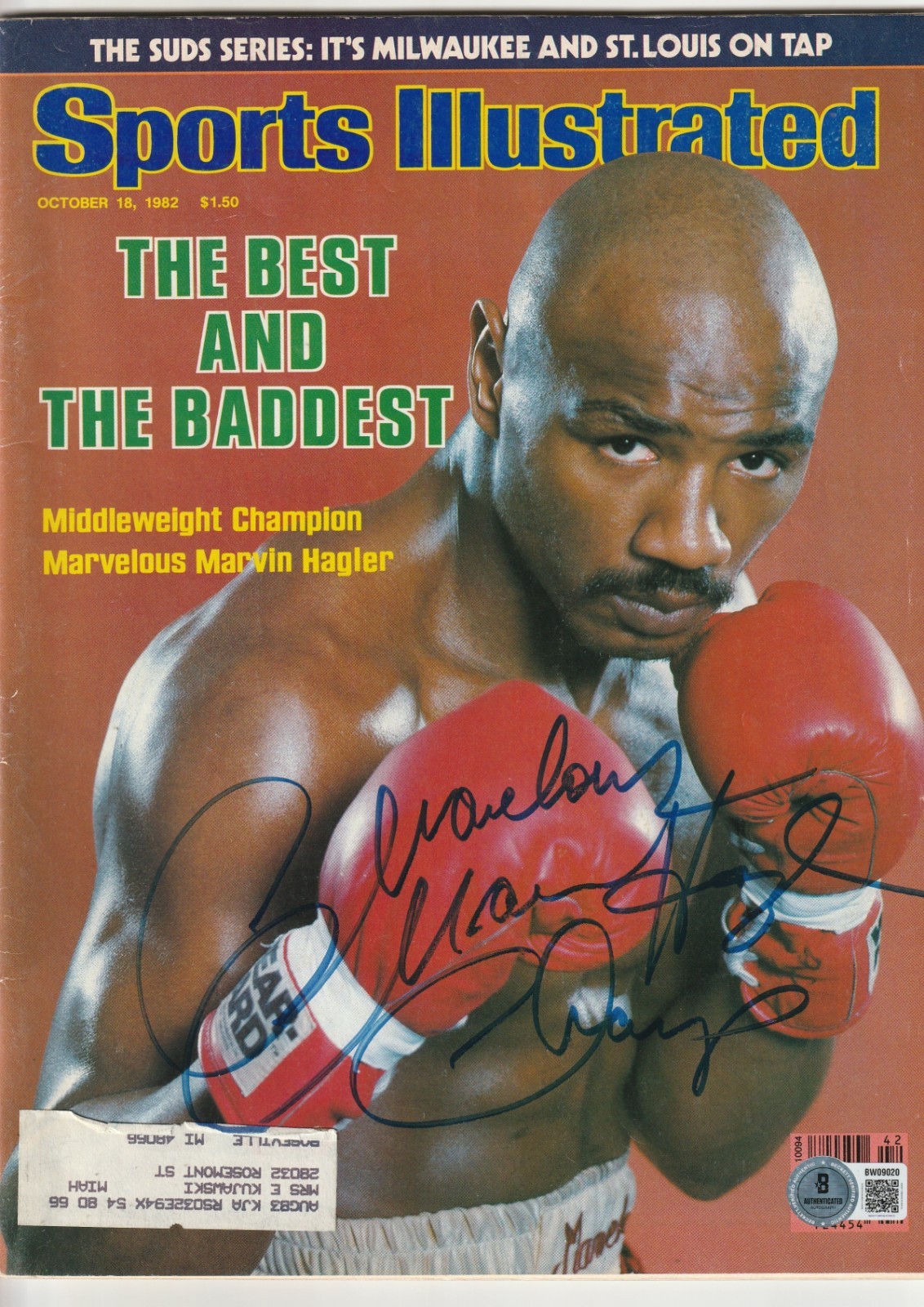 MARVIN HAGLER Signed 10/18/82 SPORTS ILLUSTRATED Magazine Beckett BAS