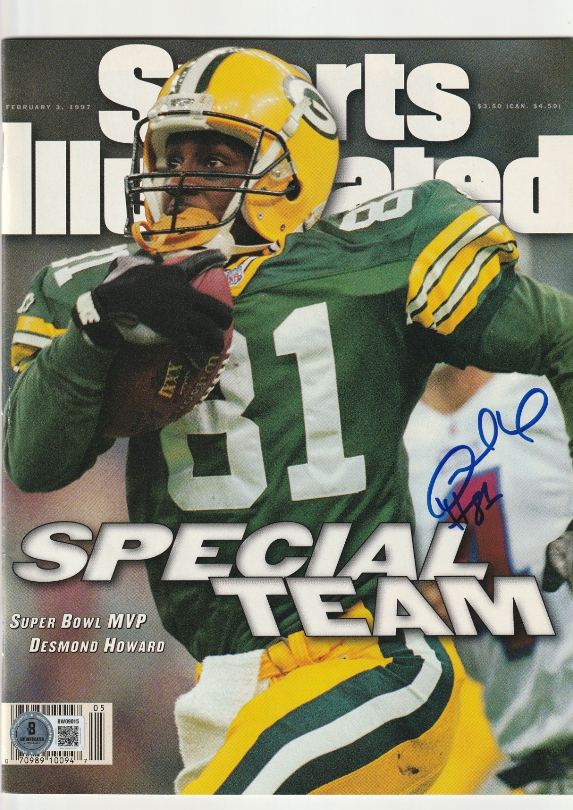 DESMOND HOWARD Signed 2/3/97 SPORTS ILLUSTRATED Magazine (NO Label) Beckett