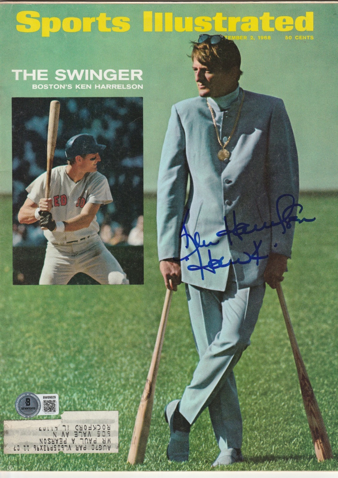 KEN HAWK HARRELSON Signed 9/2/68 SPORTS ILLUSTRATED Magazine Beckett BAS