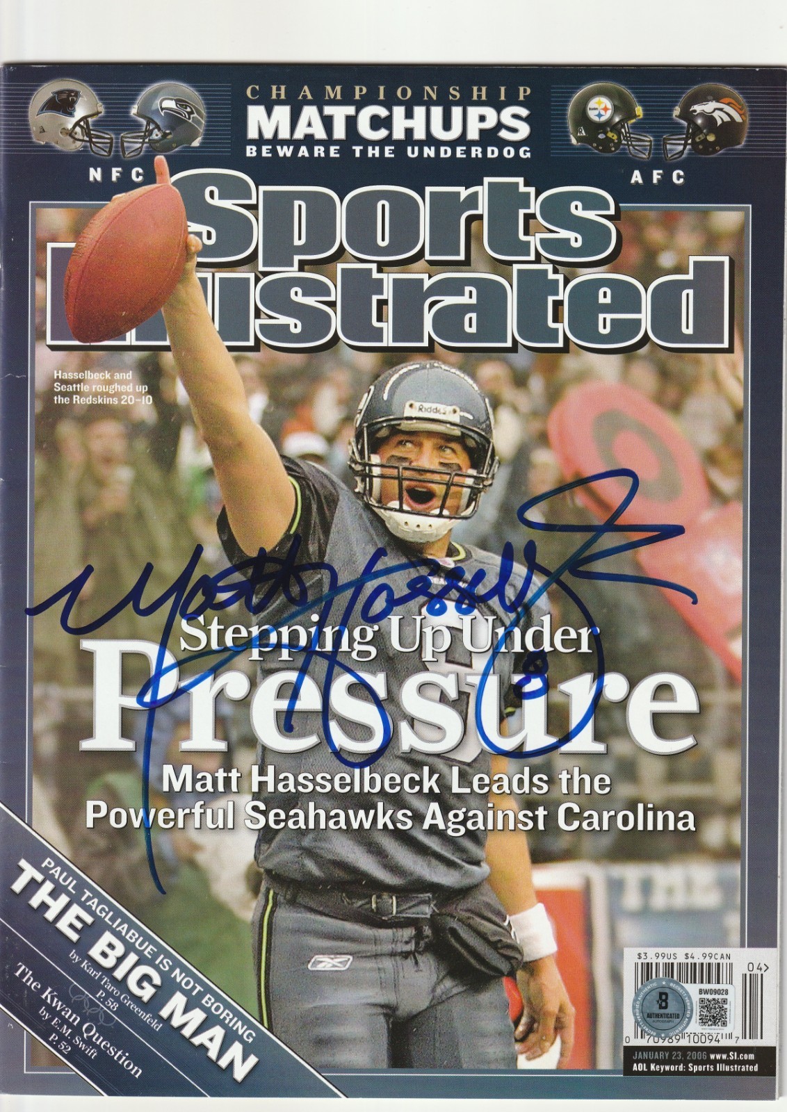 MATT HASSELBECK Signed 1/23/06 SPORTS ILLUSTRATED Magazine (NO Label) Beckett
