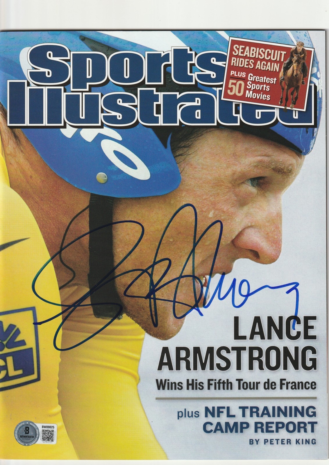 LANCE ARMSTRONG Signed 8/4/03 SPORTS ILLUSTRATED Magazine (NO Label) Beckett BAS