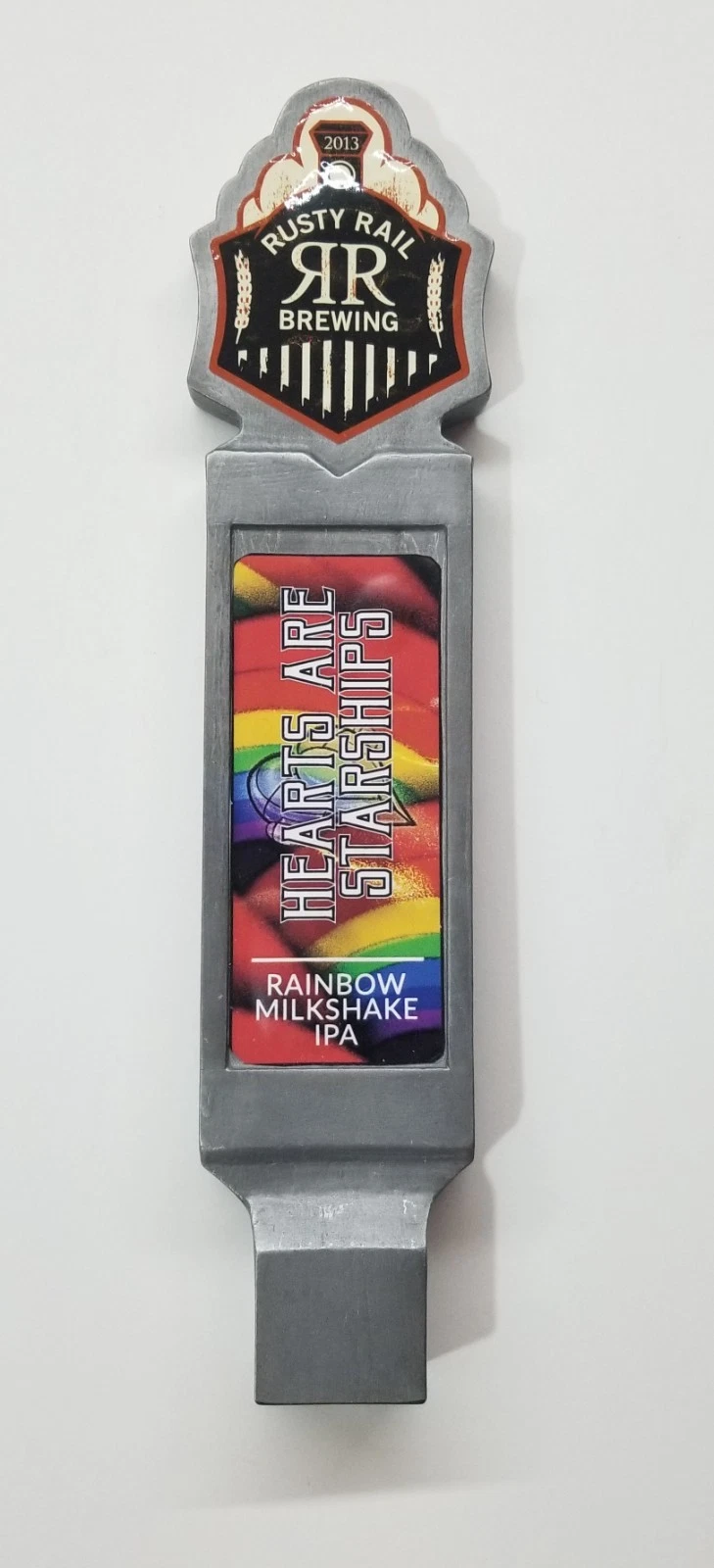 Rusty Rail Brewing Co Hearts Are Starships Rainbow Milkshake IPA Beer Tap Handle