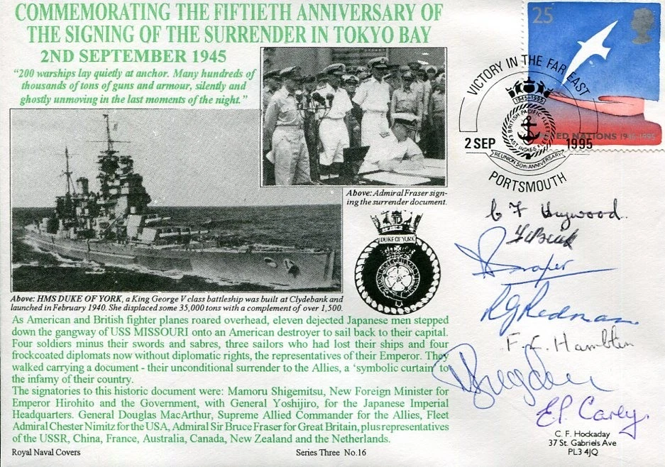 WWII War HMS Duke Of York Surrender Tokyo Bay Signing Veterans Signed Autograph