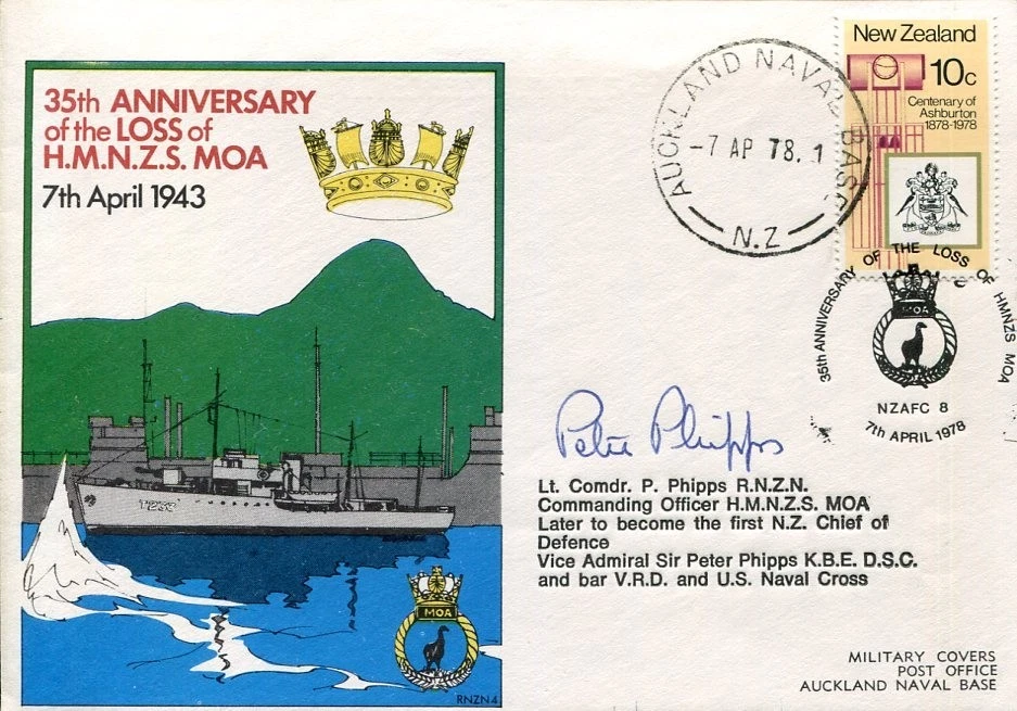 Adm Peter Phipps New Zealand WWII War HMNZS Moa US Navy Cross Signed Autograph