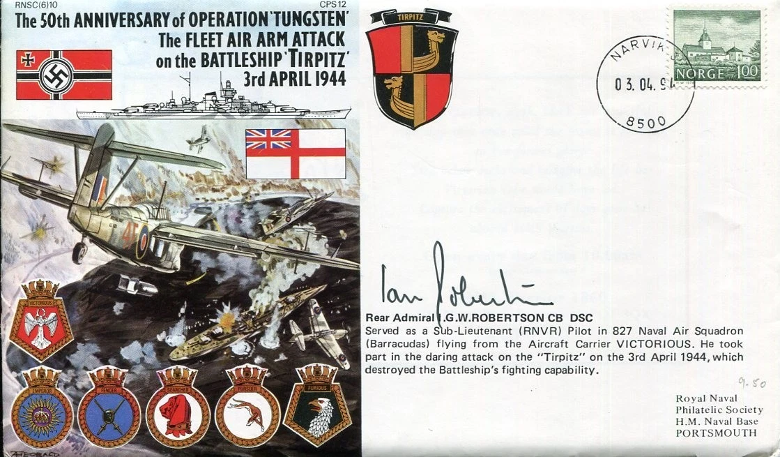 Admiral Ian Robertson RNVR Pilot WWII War HMS Eagle Victorious Signed Autograph
