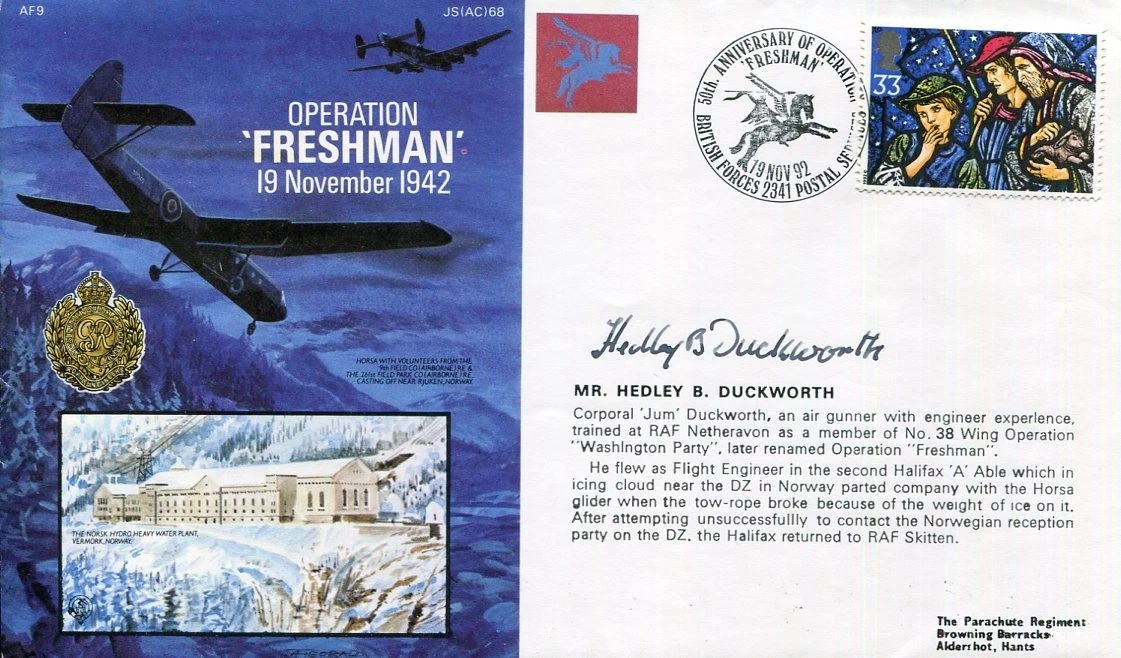 Hedley Duckworth RAF WWII War Operation Freshman Survivor Signed Autograph