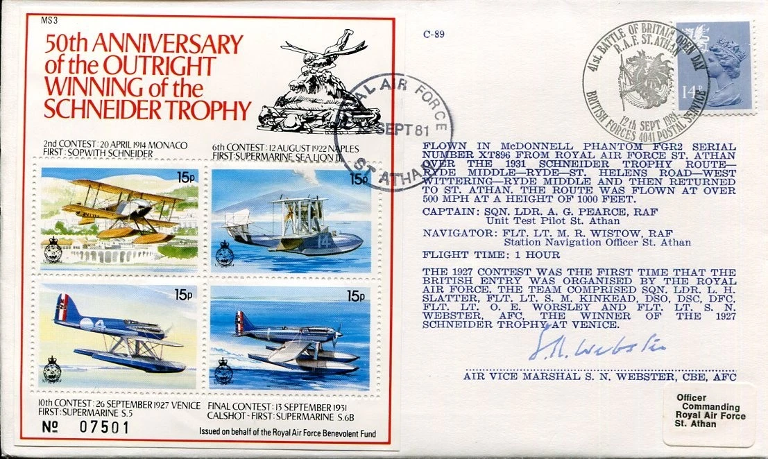 Air Vice Marshal Sidney Webster RAF WWII War Schneider Trophy Signed Autograph