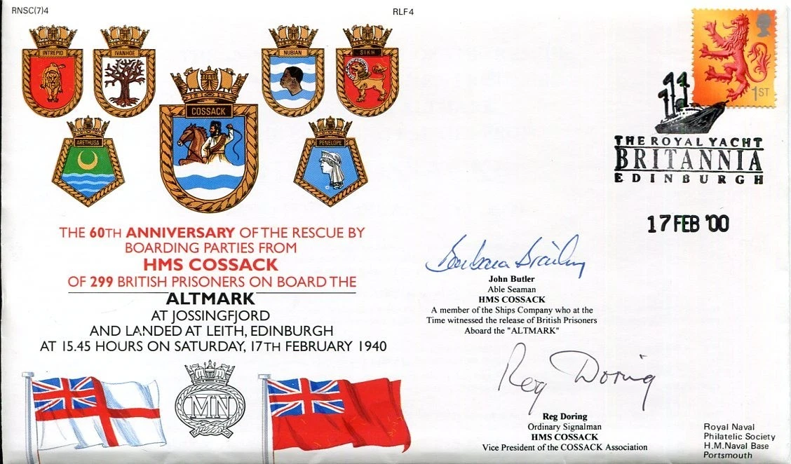 John Butler Reg Doring WWII War HMS Cossack  Rescue Altmark Signed Autograph
