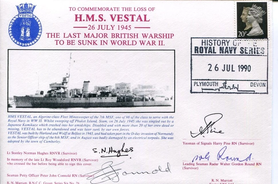 HMS Vestal Last British Warship Sunk 4 Survivors WWII War Signed Autograph