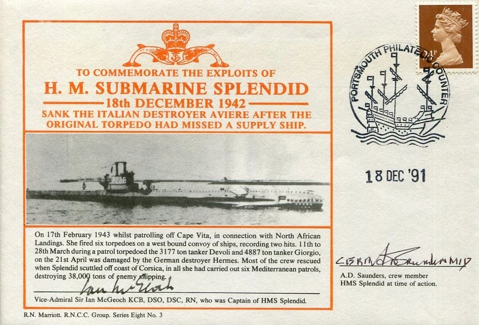 Admiral Ian McGeoch AD Saunders WWII War HM Splendid Submarine Signed Autograph