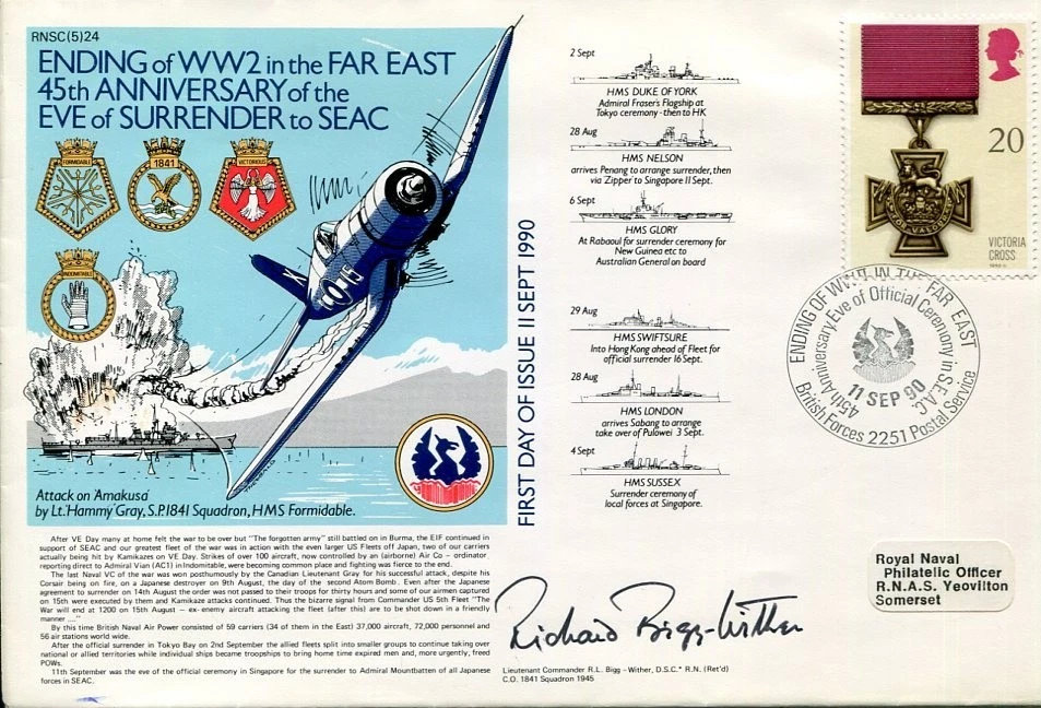 Richard Bigg-Wither DSC WWII War HMS Queen Elizabeth Pilot Signed Autograph