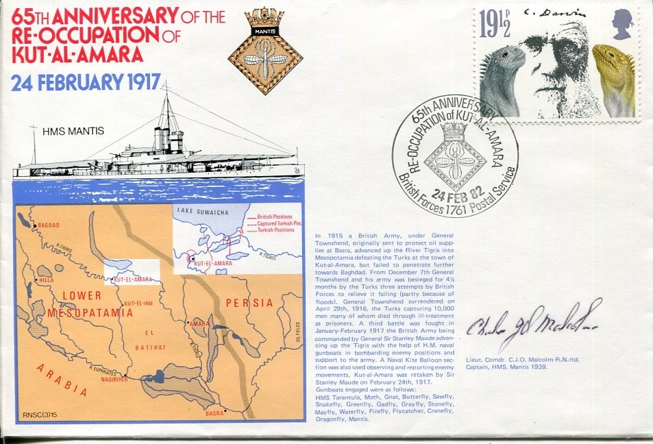 Lt. Cdr. Charles Malcolm WWII War HMS Mantis Kut Al Amara Signed Autograph