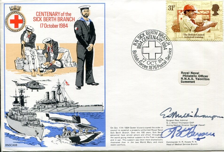 Admiral Godfrey Milton-Thompson H. R. Hussey WWII War Sick Bert Signed Autograph