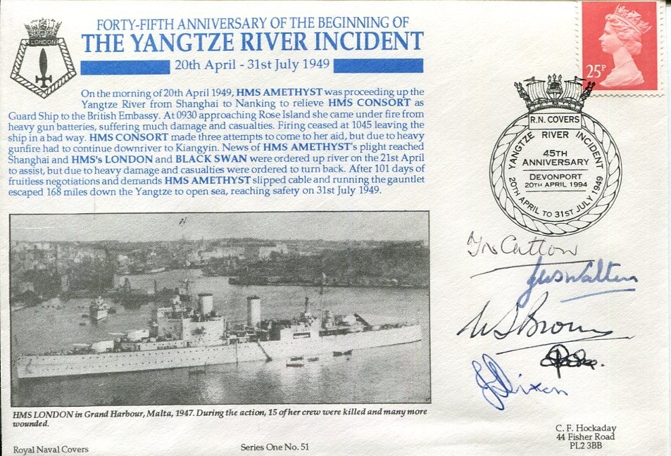 Captain Tommy Catlow Admiral John Walters WWII War Yangtze Inc Signed Autograph