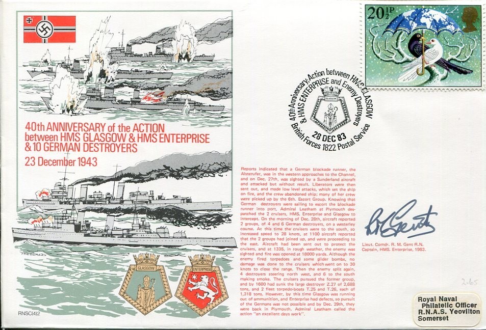 Lt Commander R. M. Gent Captain HMS Enterprise Royal Navy Signed Autograph