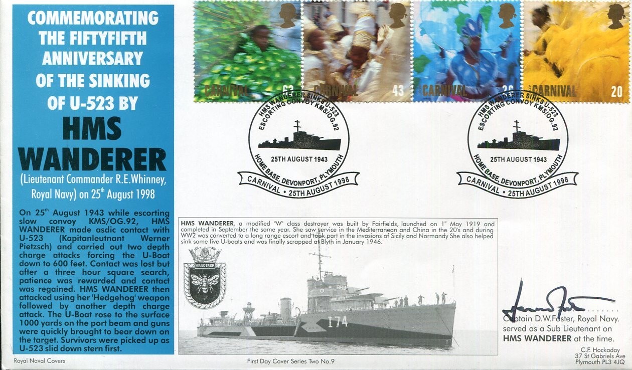 Captain D. W. Foster WWII War HMS Wanderer Sinking Of U-523 Signed Autograph