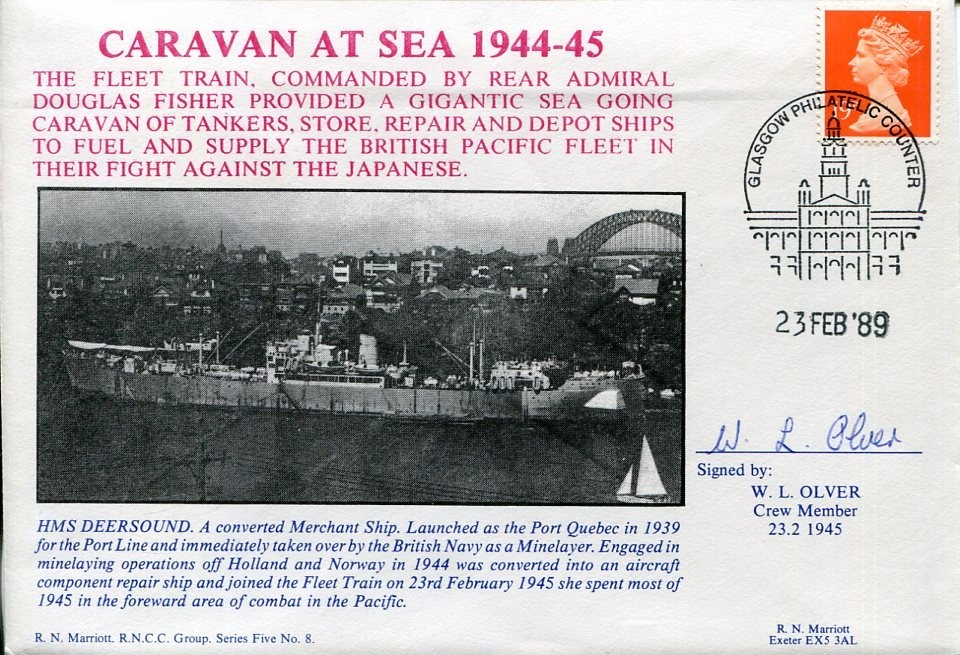 W. L Oliver Royal Navy HMS Deersound Crew WWII War Signed Autograph