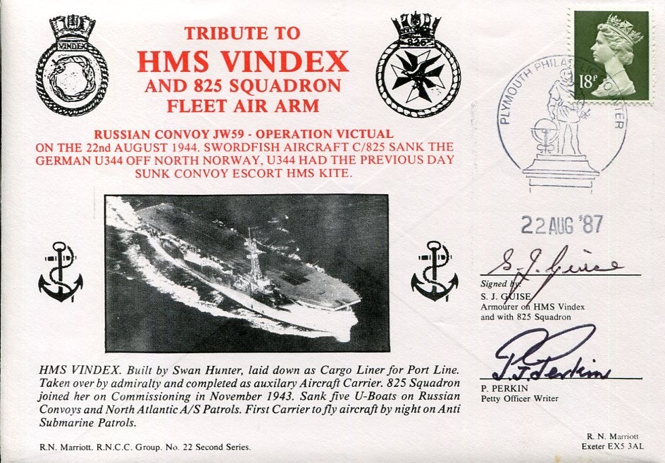 S. J. Guise P. Perkin HMS Vindex Operation Victual WWII War Signed Autograph