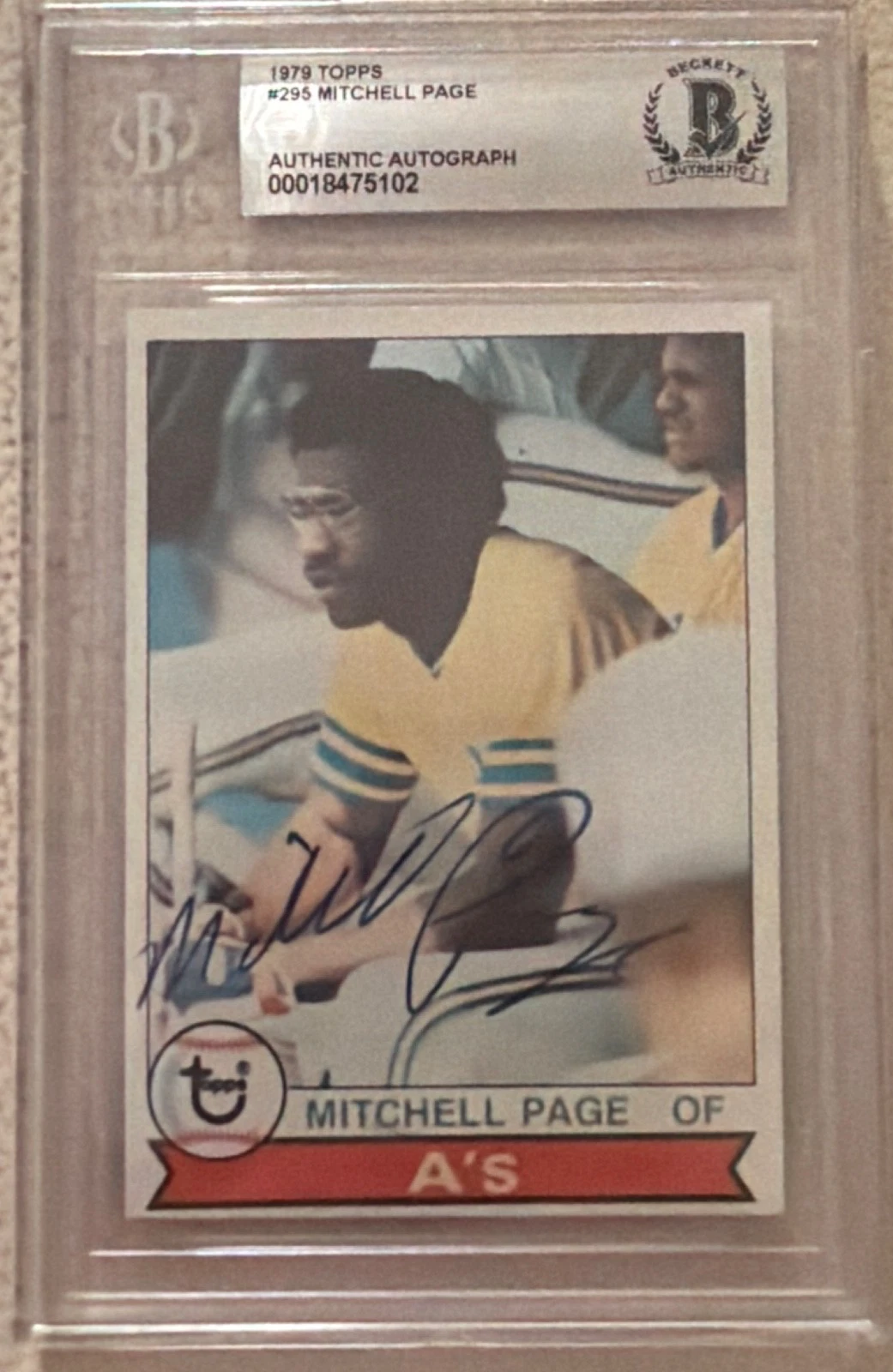 1979 TOPPS MITCHELL PAGE A'S SIGNED AUTOGRAPHED #295 BECKETT AUTHENTIC