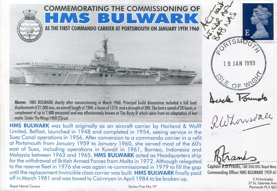 HMS Bulwark Commissioning Captain R D Franks & Crew Royal Navy Signed Autograph
