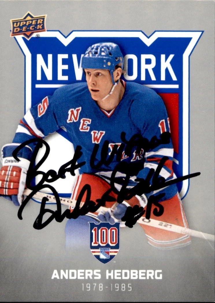 Anders Hedberg Signed 2025/26 Upper Deck New York Rangers Centennial Card #22