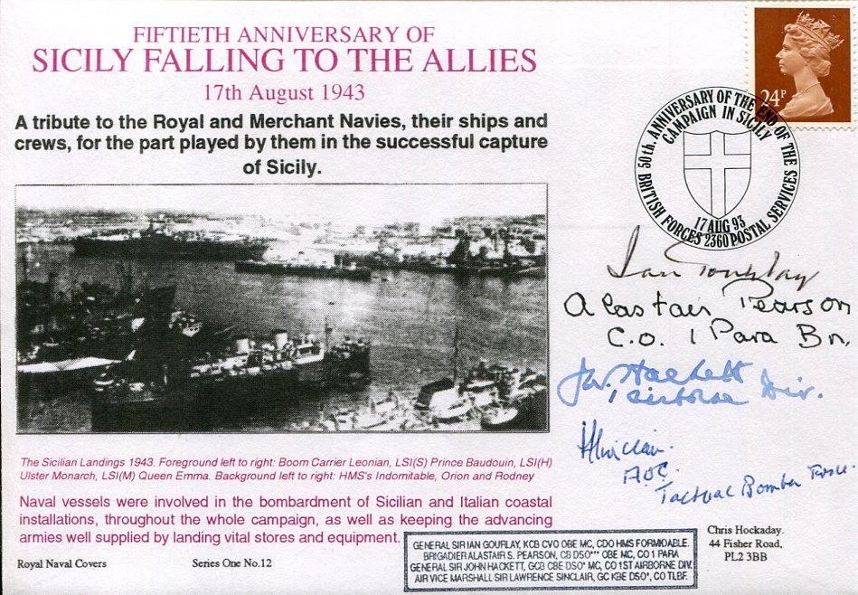 General Ian Gourlay John Hackett Jock Pearson Sicily WWII War Signed Autograph