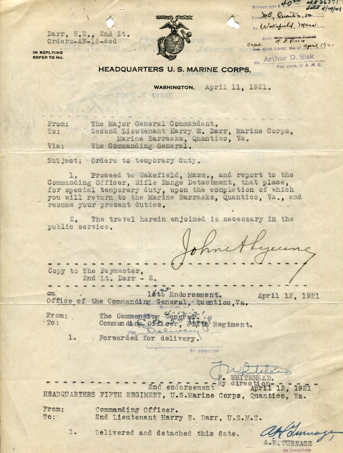 General John Lejeune USMC Marine Commandant Allen H. Turnage Signed Autograph